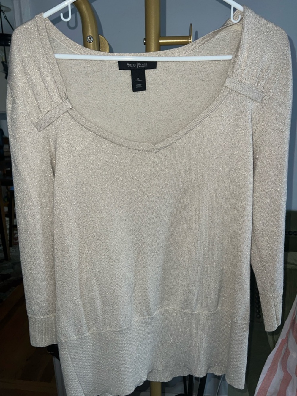 White House Black Market Shimmery Champagne Scoop Neck Top